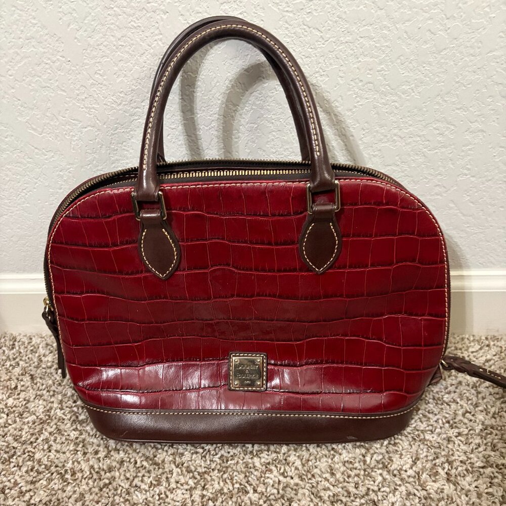Dooney And Bourke Leather Croco Domed Satchel Bordeaux Zip Zip Satchel